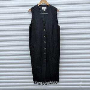 Emanuel Emanuel Ungaro Size 10 Womens‎ Black 100% Wool Long Fringe Duster Vest